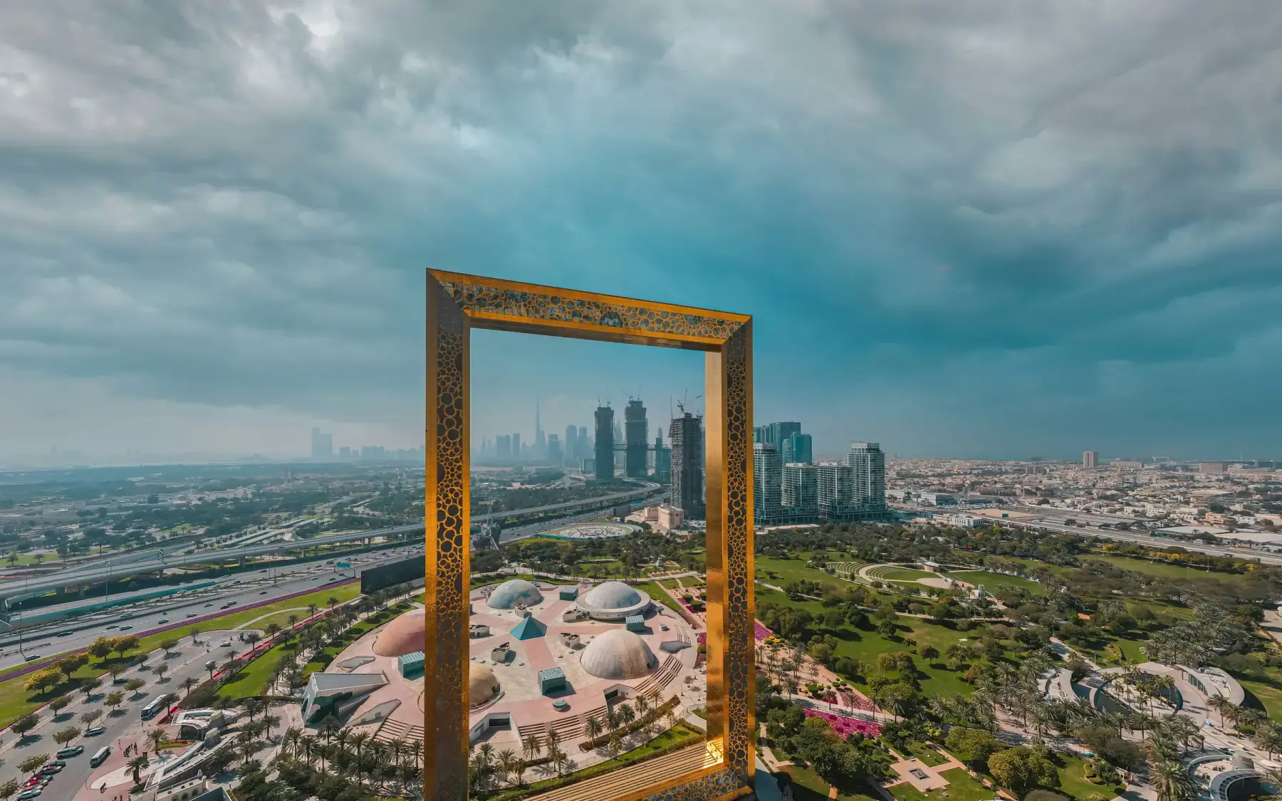 The Dubai Frame looking out over the city skyline