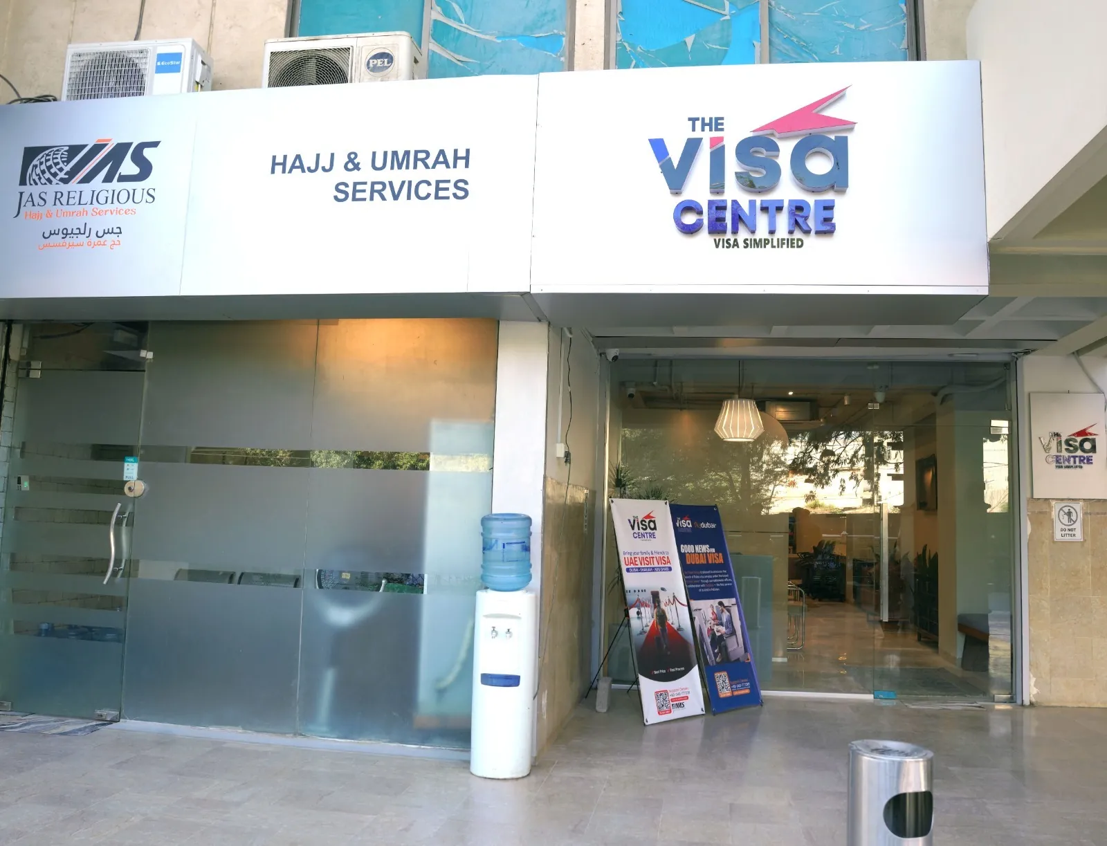 The Visa Centre office entrance with its exterior sign